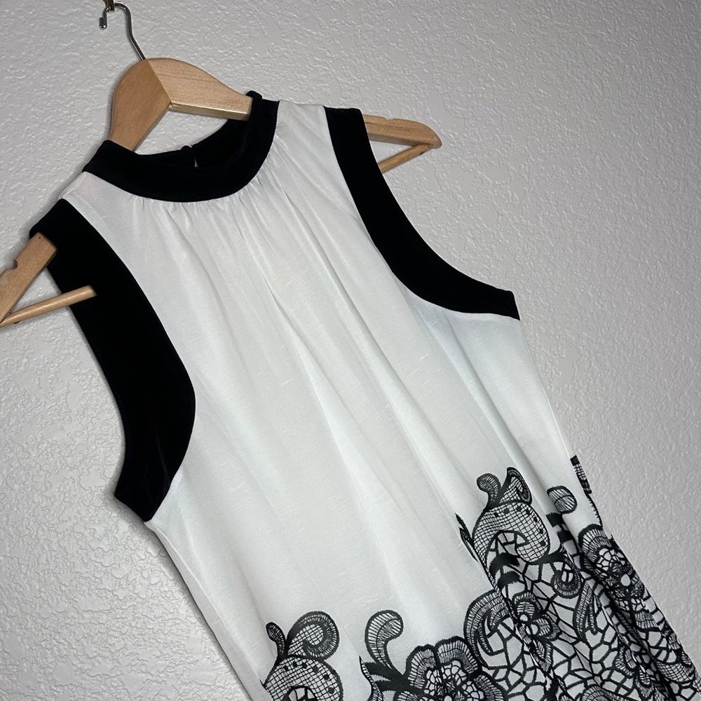Worthington Large Black and White Sheer Tank Top with Floral Design on Bottom